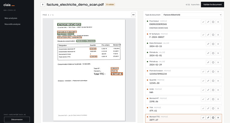 Écran Documents de la plateforme Claia